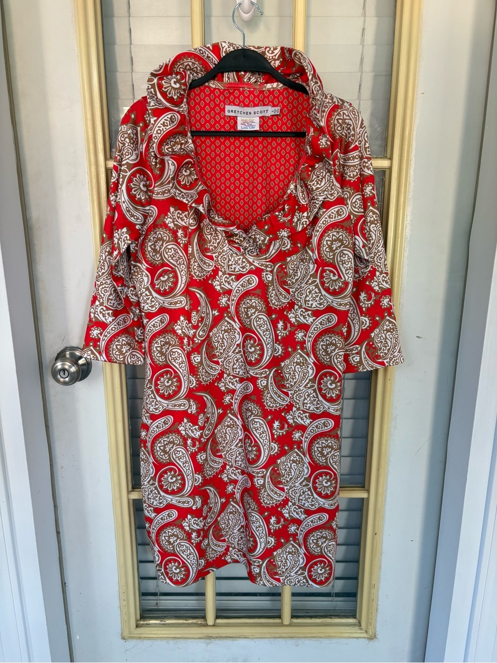 Gretchen Scott Designs Red Paisley Ruffle Neck Women’s Dress